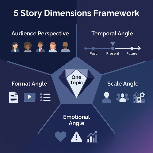 five story dimensions framework diagram for multi-narrative content strategy